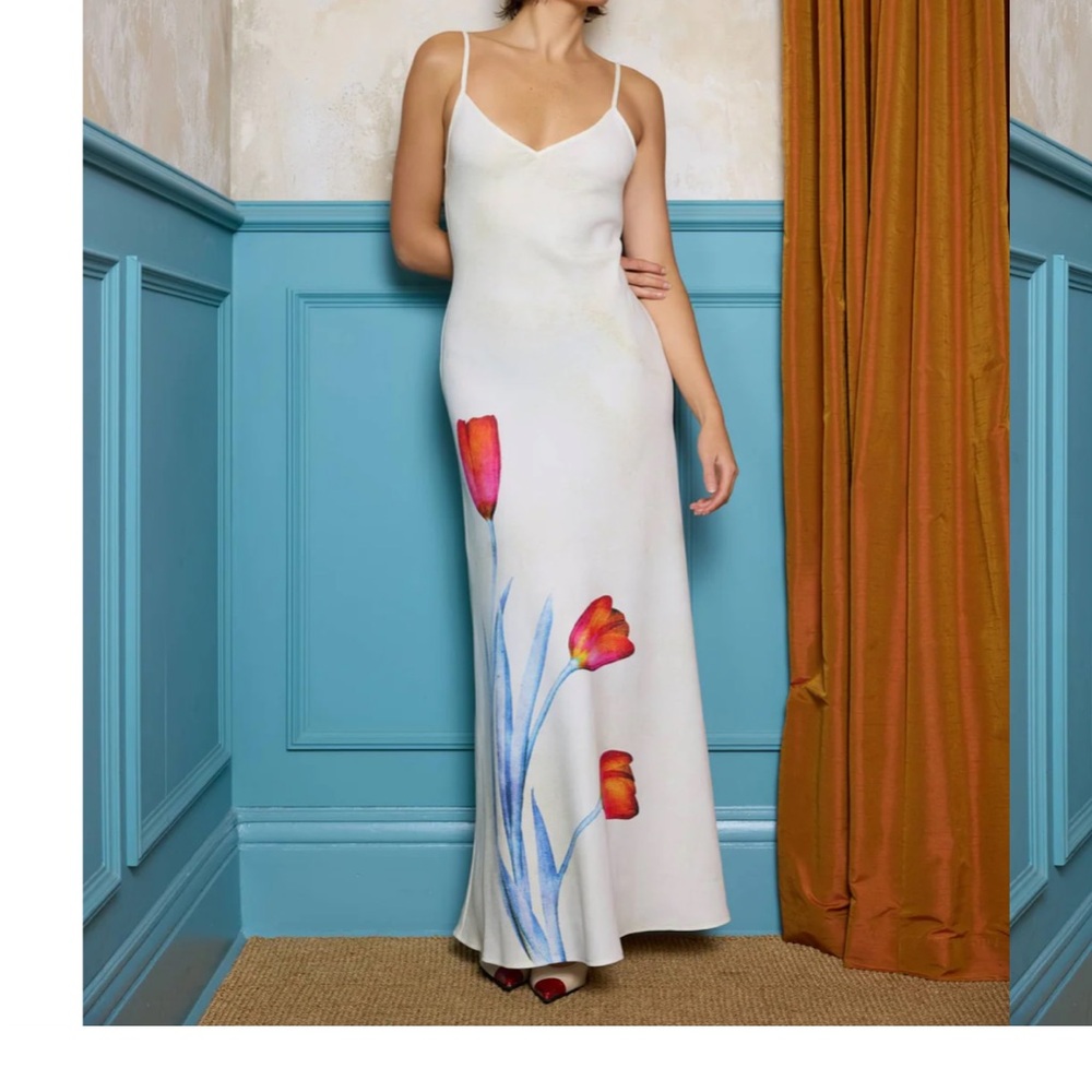 With Harper Lu White/Green Floral Maxi Dress size Small NWT
